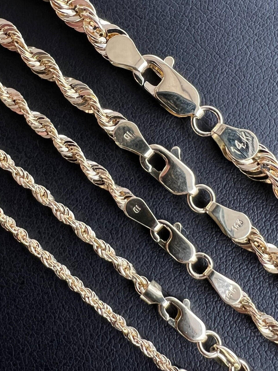 HarlemBling 14k HOLLOW Men's Women's Real Yellow Gold Rope Chain Necklace 1.5mm-4.5mm