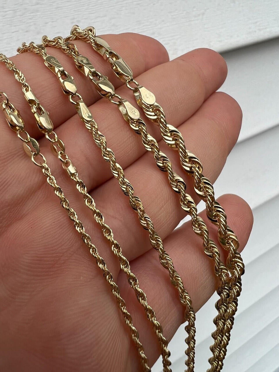 HarlemBling 14k HOLLOW Men's Women's Real Yellow Gold Rope Chain Necklace 1.5mm-4.5mm