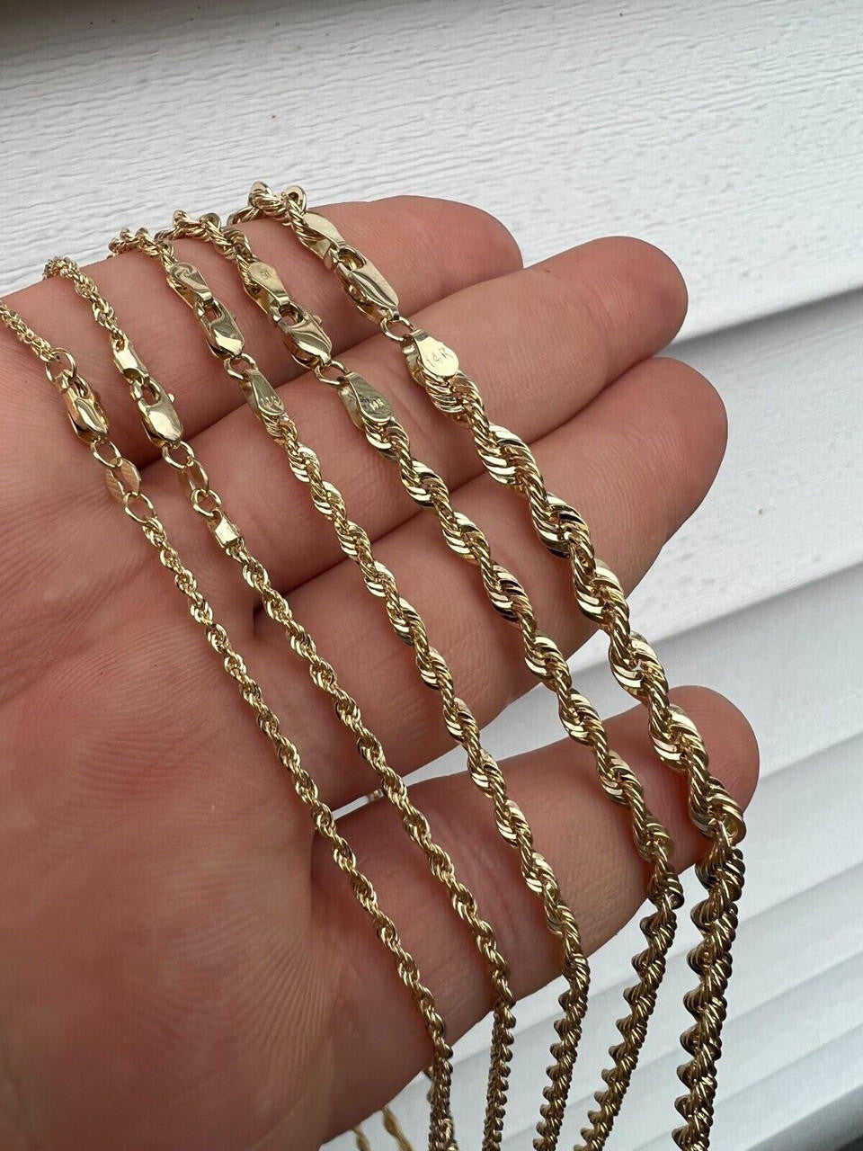 HarlemBling 14k HOLLOW Men's Women's Real Yellow Gold Rope Chain Necklace 1.5mm-4.5mm