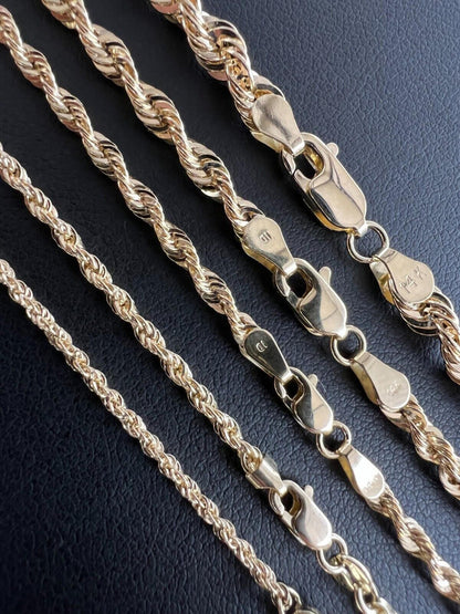 HarlemBling 14k HOLLOW Men's Women's Real Yellow Gold Rope Chain Necklace 1.5mm-4.5mm