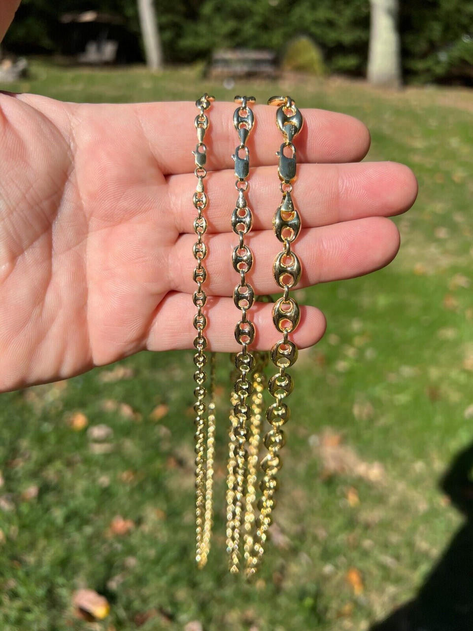 HarlemBling 14k HOLLOW Real Yellow Gold Puffed Mariner Gucci Link Chain 5-9mm Thick 16-24 Men Ladies Necklace dollar55/Gram