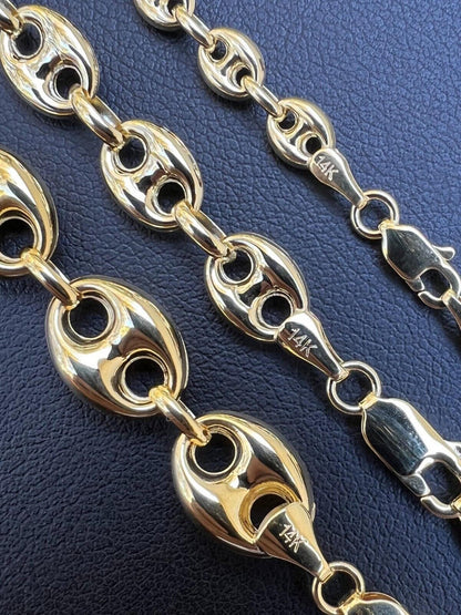 HarlemBling 14k HOLLOW Real Yellow Gold Puffed Mariner Gucci Link Chain 5-9mm Thick 16-24 Men Ladies Necklace dollar55/Gram