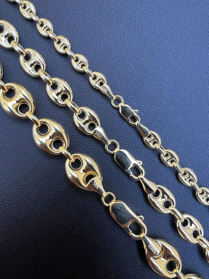 HarlemBling 14k HOLLOW Real Yellow Gold Puffed Mariner Gucci Link Chain 5-9mm Thick 16-24 Men Ladies Necklace dollar55/Gram