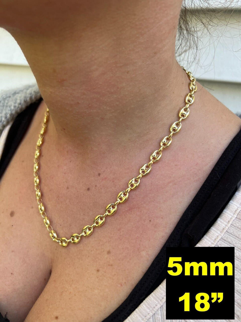 HarlemBling 14k HOLLOW Real Yellow Gold Puffed Mariner Gucci Link Chain 5-9mm Thick 16-24 Men Ladies Necklace dollar55/Gram