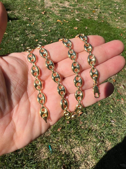 HarlemBling 14k HOLLOW Real Yellow Gold Puffed Mariner Gucci Link Chain 5-9mm Thick 16-24 Men Ladies Necklace dollar55/Gram