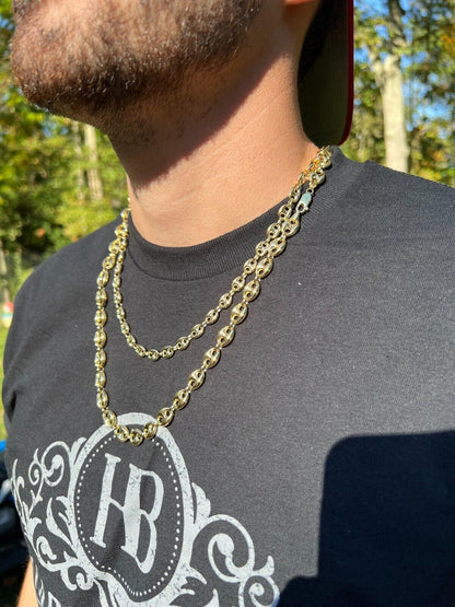 HarlemBling 14k HOLLOW Real Yellow Gold Puffed Mariner Gucci Link Chain 5-9mm Thick 16-24 Men Ladies Necklace dollar55/Gram