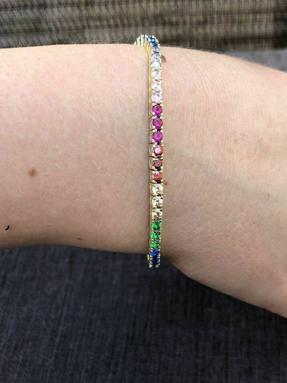 HarlemBling 14k Over Solid 925 Sterling Silver 4mm Multicolor Rainbow CZ Tennis Bracelet 7
