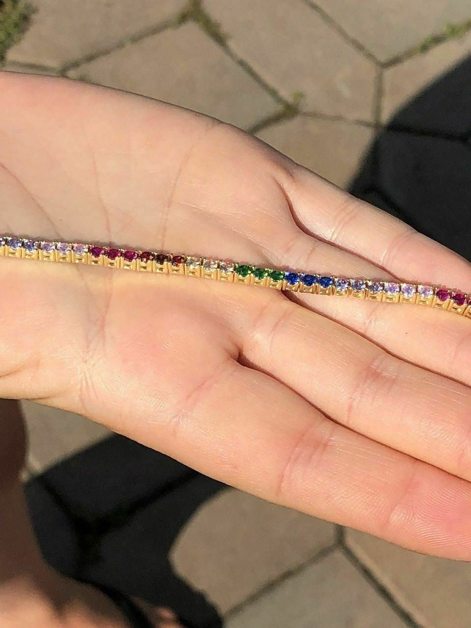 HarlemBling 14k Over Solid 925 Sterling Silver 4mm Multicolor Rainbow CZ Tennis Bracelet 7
