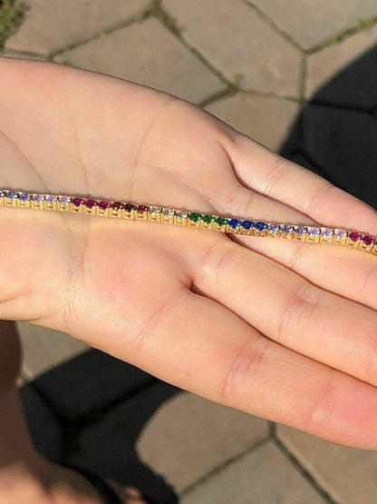 HarlemBling 14k Over Solid 925 Sterling Silver 4mm Multicolor Rainbow CZ Tennis Bracelet 7