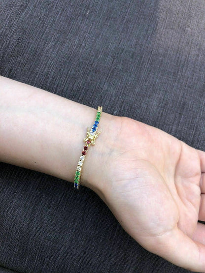 HarlemBling 14k Over Solid 925 Sterling Silver 4mm Multicolor Rainbow CZ Tennis Bracelet 7