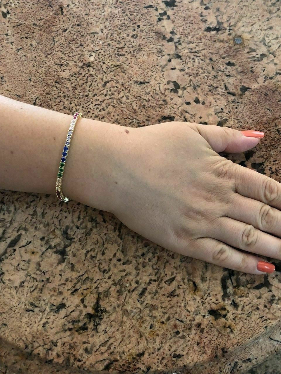 HarlemBling 14k Over Solid 925 Sterling Silver 4mm Multicolor Rainbow CZ Tennis Bracelet 7