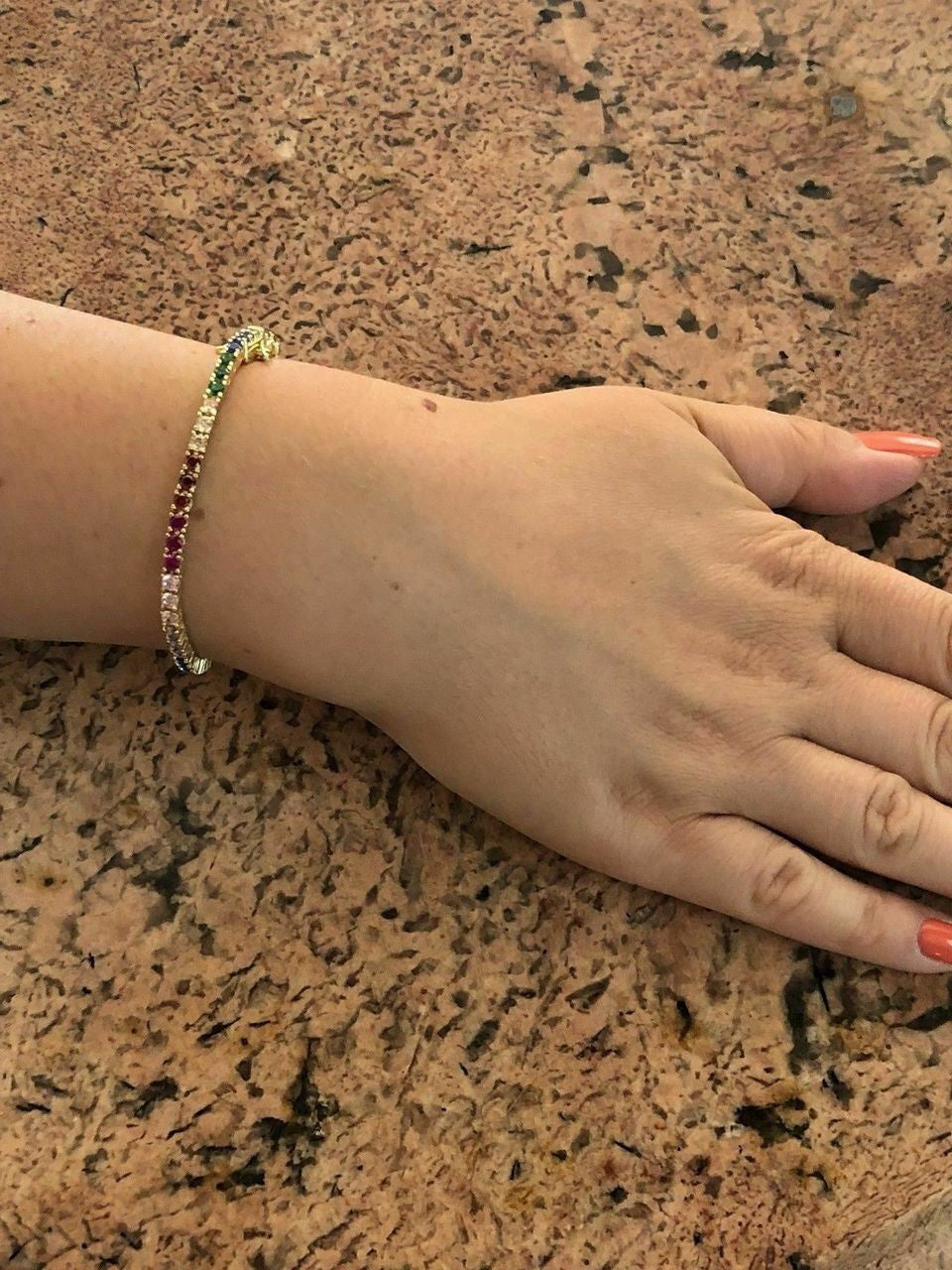 HarlemBling 14k Over Solid 925 Sterling Silver 4mm Multicolor Rainbow CZ Tennis Bracelet 7