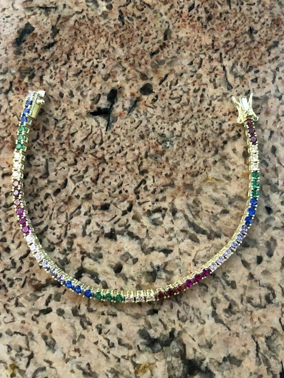 HarlemBling 14k Over Solid 925 Sterling Silver 4mm Multicolor Rainbow CZ Tennis Bracelet 7