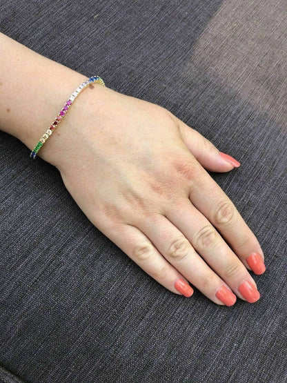 HarlemBling 14k Over Solid 925 Sterling Silver 4mm Multicolor Rainbow CZ Tennis Bracelet 7