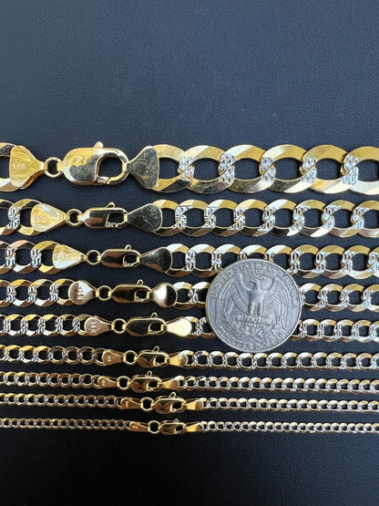 HarlemBling 14k Real Gold Two Tone Diamond Cut Curb Miami Cuban Link Chain 2.5-12mm Necklace dollar45-50/Gram