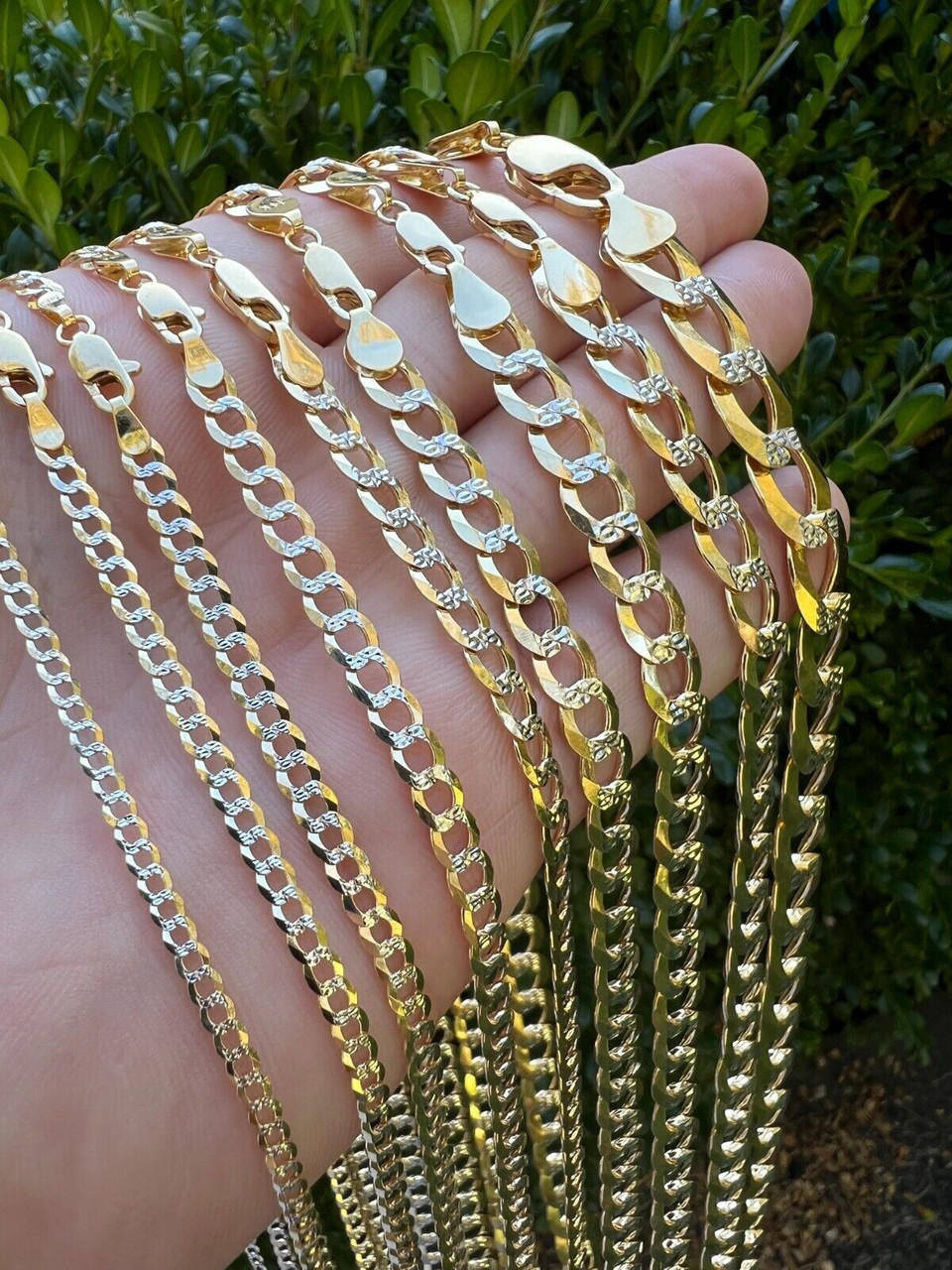 HarlemBling 14k Real Gold Two Tone Diamond Cut Curb Miami Cuban Link Chain 2.5-12mm Necklace dollar45-50/Gram