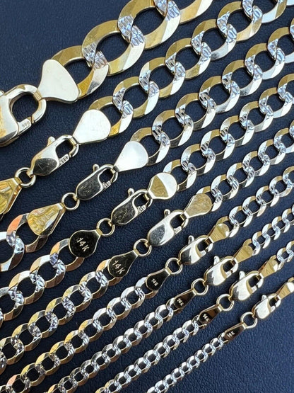 HarlemBling 14k Real Gold Two Tone Diamond Cut Curb Miami Cuban Link Chain 2.5-12mm Necklace dollar45-50/Gram