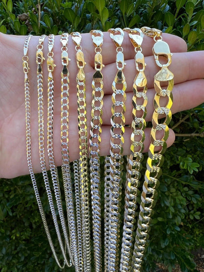 HarlemBling 14k Real Gold Two Tone Diamond Cut Curb Miami Cuban Link Chain 2.5-12mm Necklace dollar45-50/Gram