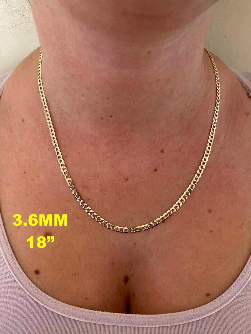 HarlemBling 14k Real Gold Two Tone Diamond Cut Curb Miami Cuban Link Chain 2.5-12mm Necklace dollar45-50/Gram