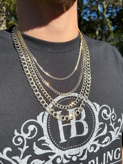 HarlemBling 14k Real Gold Two Tone Diamond Cut Curb Miami Cuban Link Chain 2.5-12mm Necklace dollar45-50/Gram
