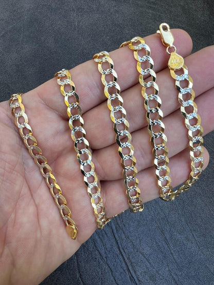 HarlemBling 14k Real Gold Two Tone Diamond Cut Curb Miami Cuban Link Chain 2.5-12mm Necklace dollar45-50/Gram