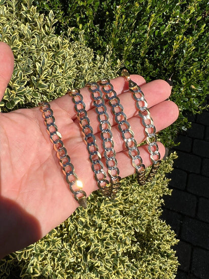 HarlemBling 14k Real Gold Two Tone Diamond Cut Curb Miami Cuban Link Chain 2.5-12mm Necklace dollar45-50/Gram