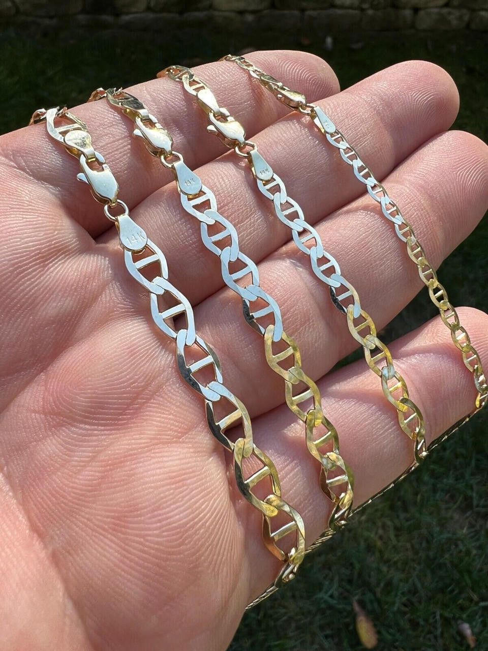 HarlemBling 14k Real Solid Gold Mariner Chain 3.2mm-6.3mm Thick 16-24 Mens Ladies Necklace dollar45-50/Gram