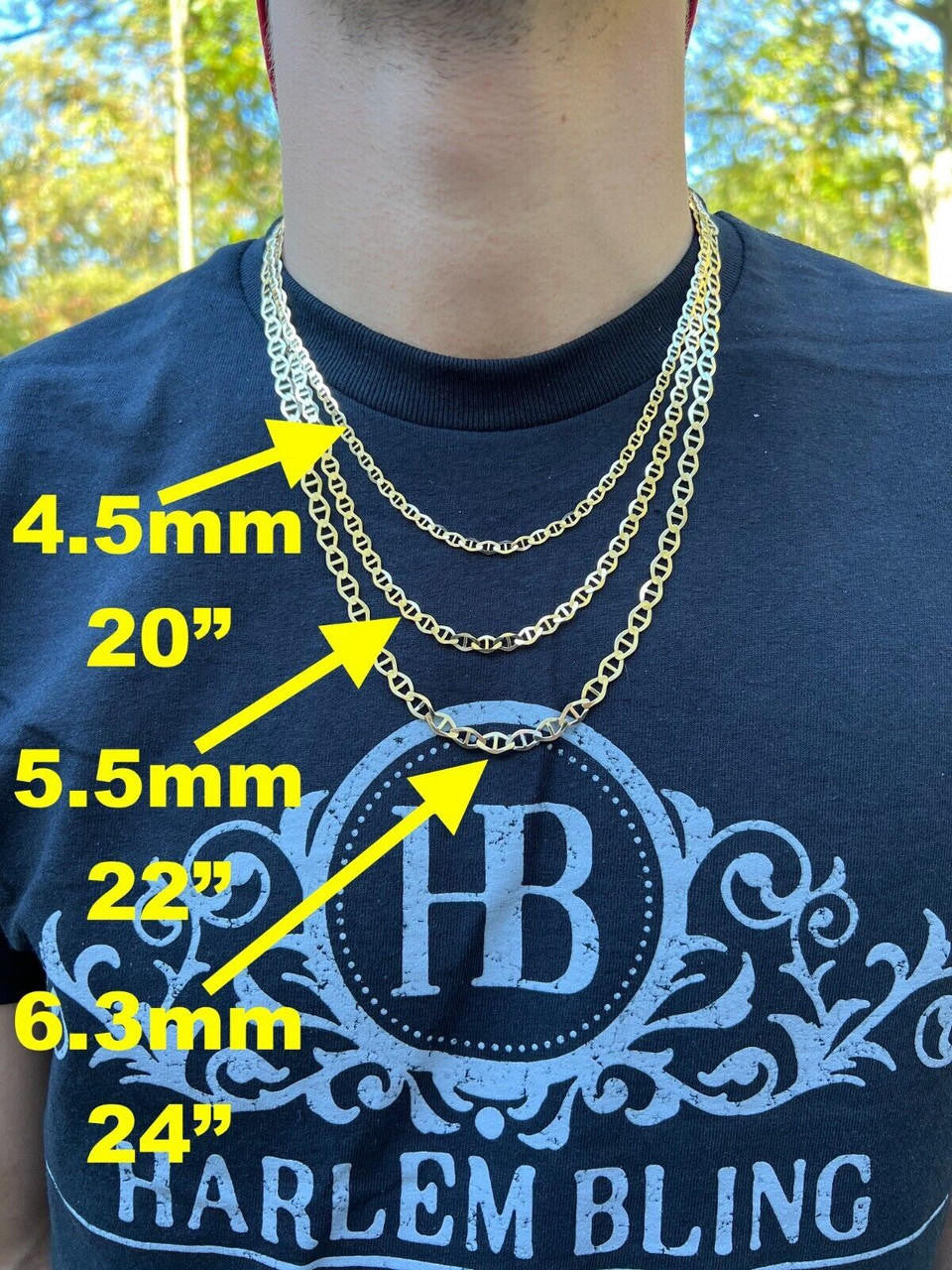 HarlemBling 14k Real Solid Gold Mariner Chain 3.2mm-6.3mm Thick 16-24 Mens Ladies Necklace dollar45-50/Gram