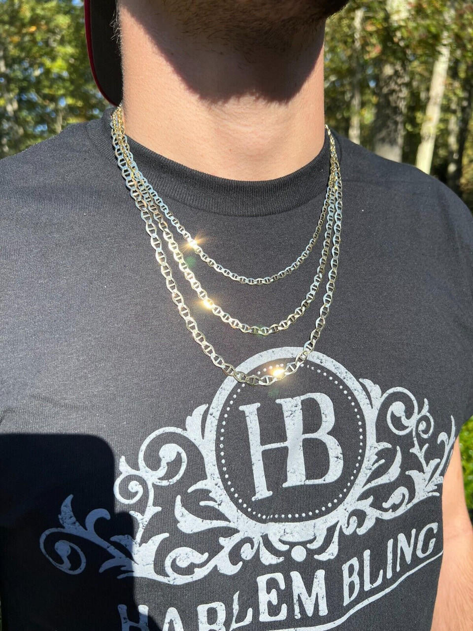 HarlemBling 14k Real Solid Gold Mariner Chain 3.2mm-6.3mm Thick 16-24 Mens Ladies Necklace dollar45-50/Gram