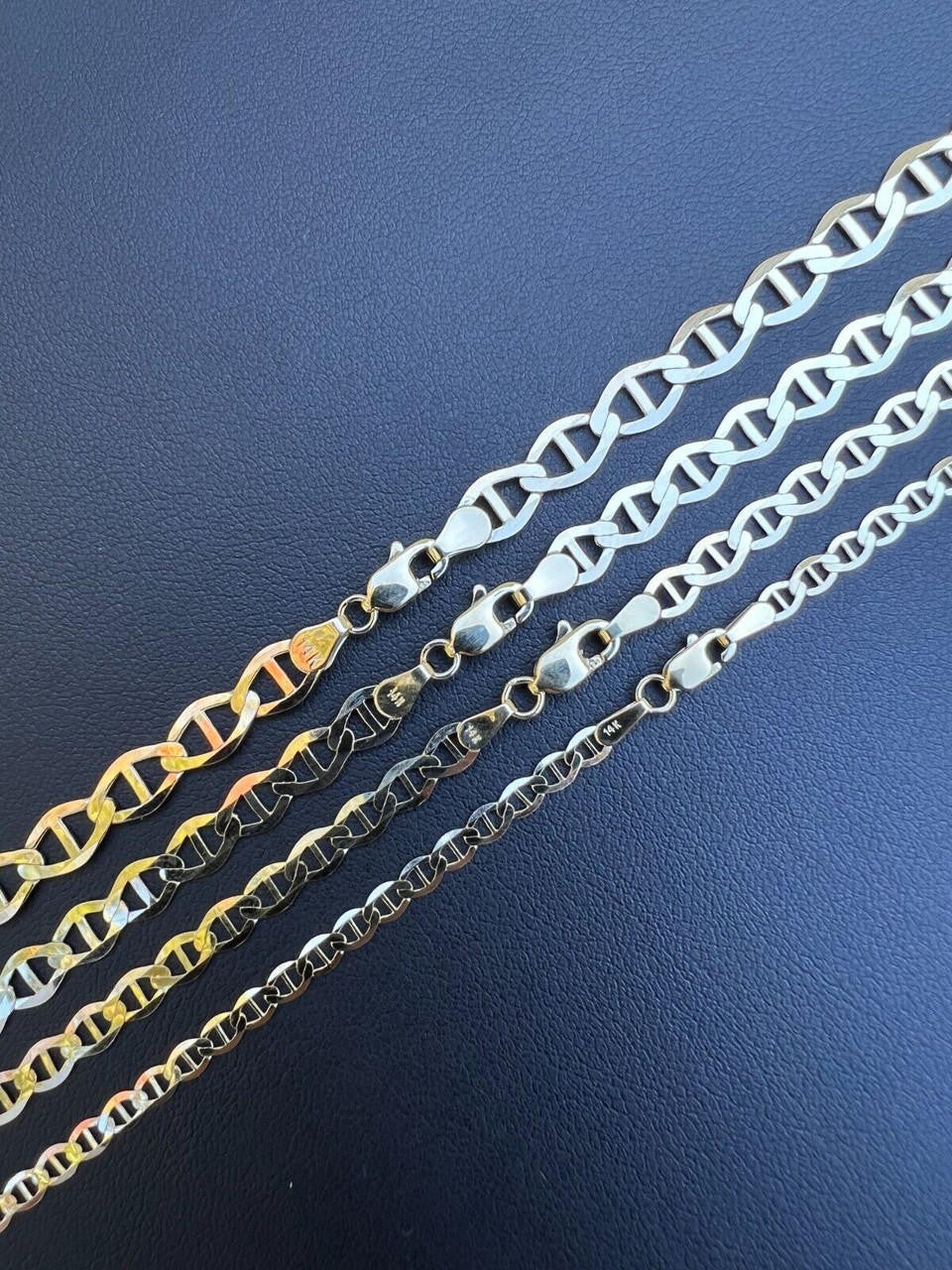 HarlemBling 14k Real Solid Gold Mariner Chain 3.2mm-6.3mm Thick 16-24 Mens Ladies Necklace dollar45-50/Gram