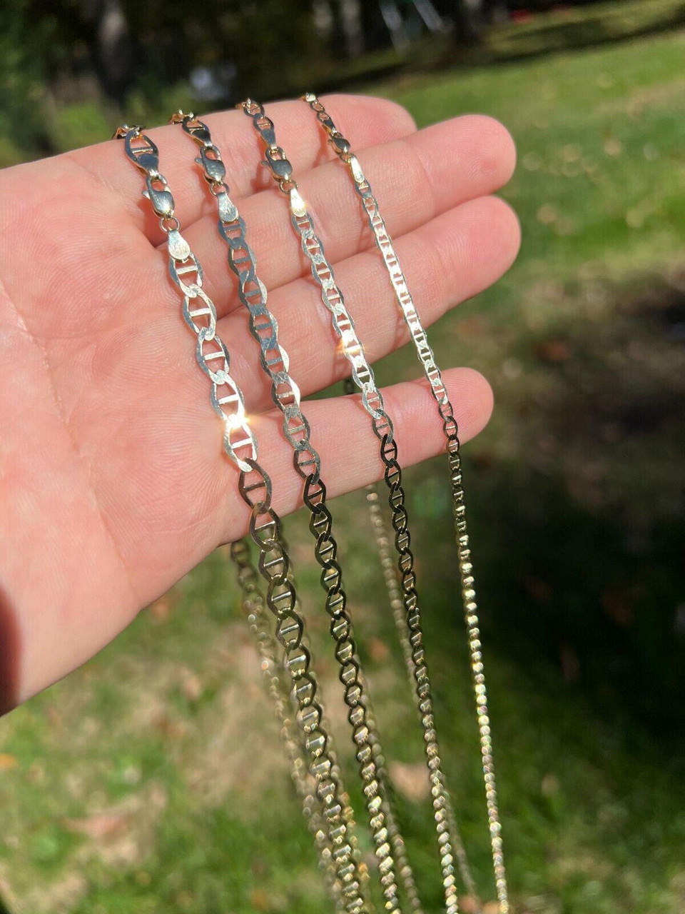 HarlemBling 14k Real Solid Gold Mariner Chain 3.2mm-6.3mm Thick 16-24 Mens Ladies Necklace dollar45-50/Gram