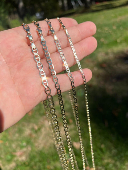 HarlemBling 14k Real Solid Gold Mariner Chain 3.2mm-6.3mm Thick 16-24 Mens Ladies Necklace dollar45-50/Gram