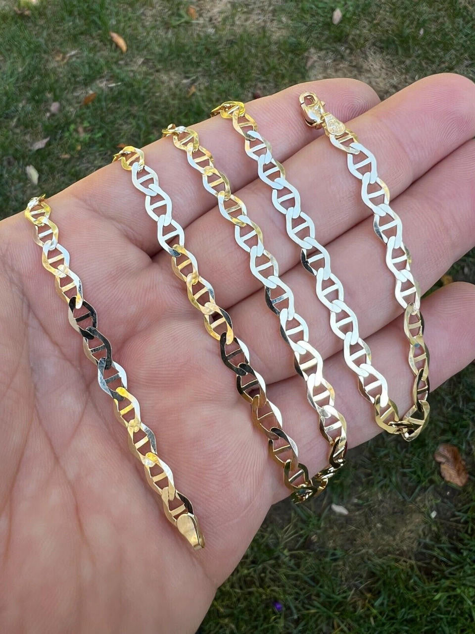 HarlemBling 14k Real Solid Gold Mariner Chain 3.2mm-6.3mm Thick 16-24 Mens Ladies Necklace dollar45-50/Gram