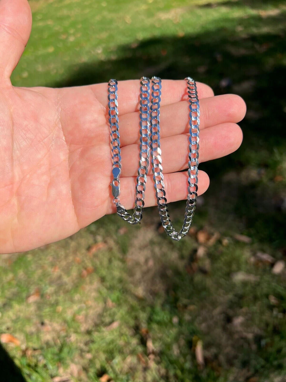 HarlemBling 14k Real Solid White Gold Curb Miami Cuban Link Chain 16-30 2.5-5.7mm Necklace dollar45-50/Gram