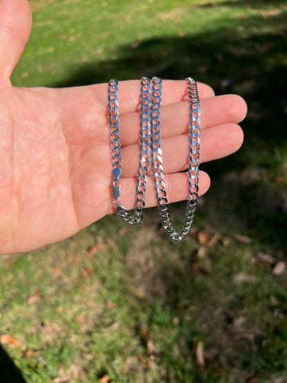 HarlemBling 14k Real Solid White Gold Curb Miami Cuban Link Chain 16-30 2.5-5.7mm Necklace dollar45-50/Gram