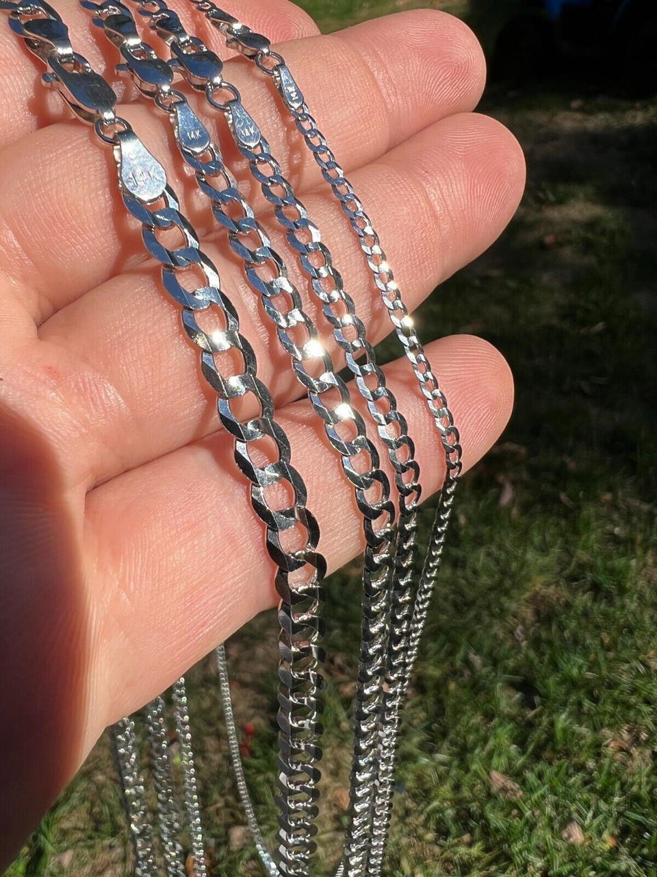 HarlemBling 14k Real Solid White Gold Curb Miami Cuban Link Chain 16-30 2.5-5.7mm Necklace dollar45-50/Gram