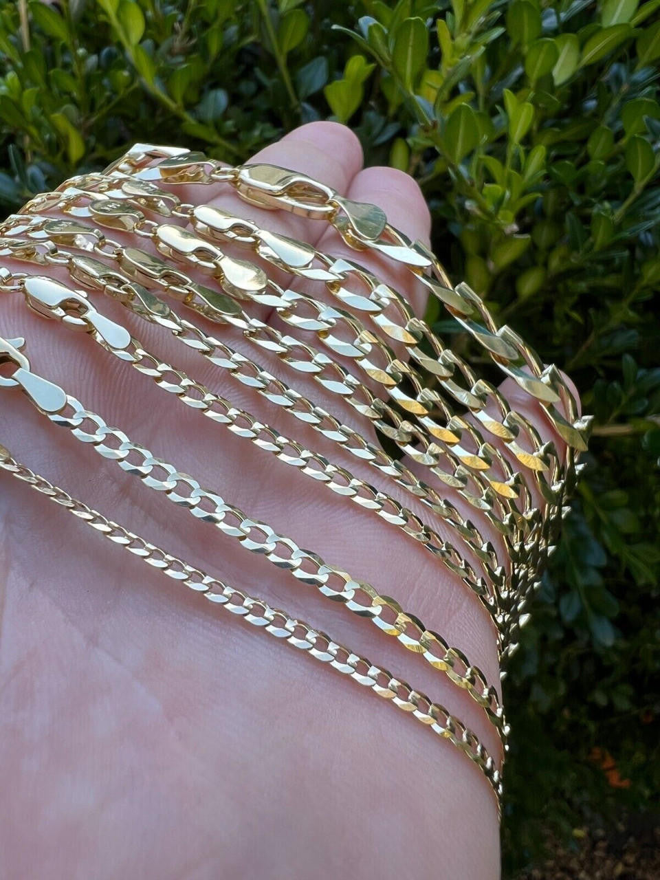 HarlemBling 14k Real Solid Yellow Gold Curb Miami Cuban Link Chain 16-30 2.5-12mm Necklace dollar45-50/Gram