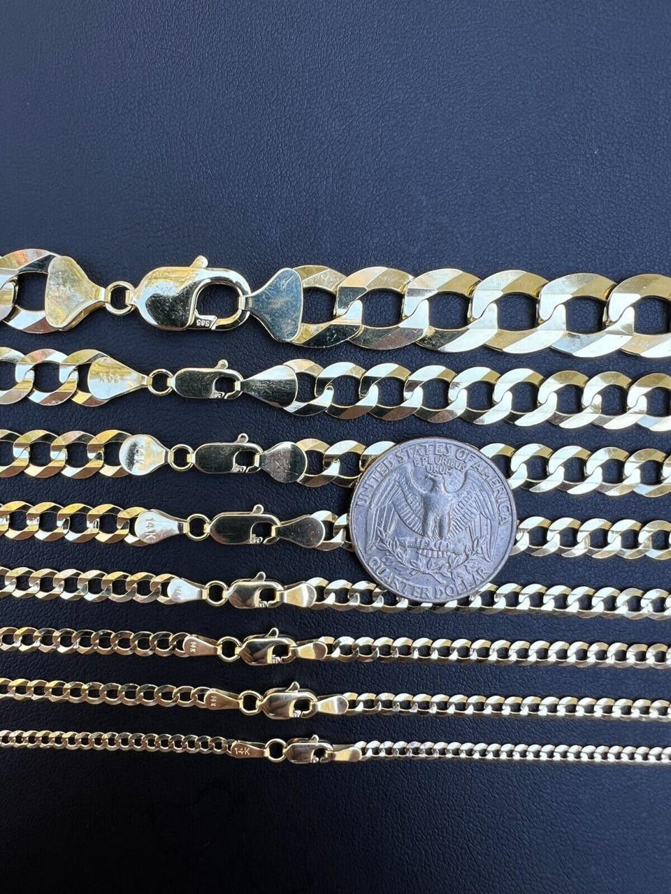 HarlemBling 14k Real Solid Yellow Gold Curb Miami Cuban Link Chain 16-30 2.5-12mm Necklace dollar45-50/Gram