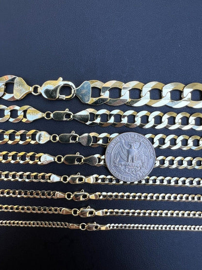 HarlemBling 14k Real Solid Yellow Gold Curb Miami Cuban Link Chain 16-30 2.5-12mm Necklace dollar45-50/Gram
