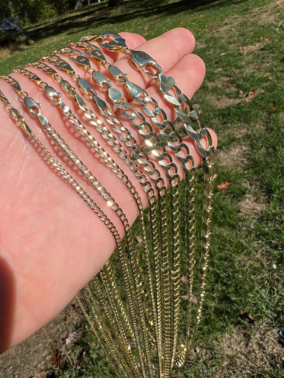 HarlemBling 14k Real Solid Yellow Gold Curb Miami Cuban Link Chain 16-30 2.5-12mm Necklace dollar45-50/Gram