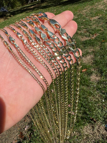 HarlemBling 14k Real Solid Yellow Gold Curb Miami Cuban Link Chain 16-30 2.5-12mm Necklace dollar45-50/Gram