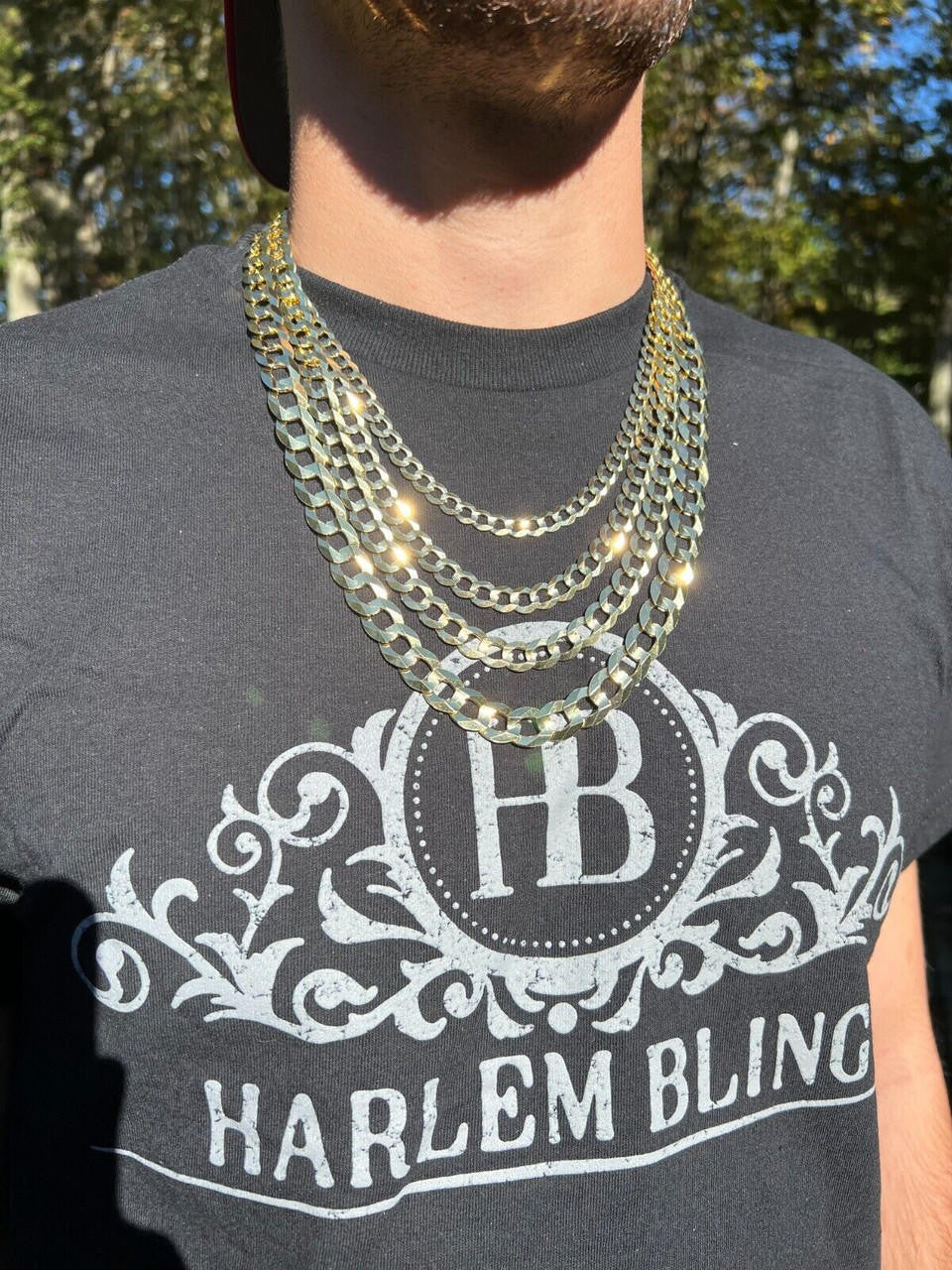 HarlemBling 14k Real Solid Yellow Gold Curb Miami Cuban Link Chain 16-30 2.5-12mm Necklace dollar45-50/Gram