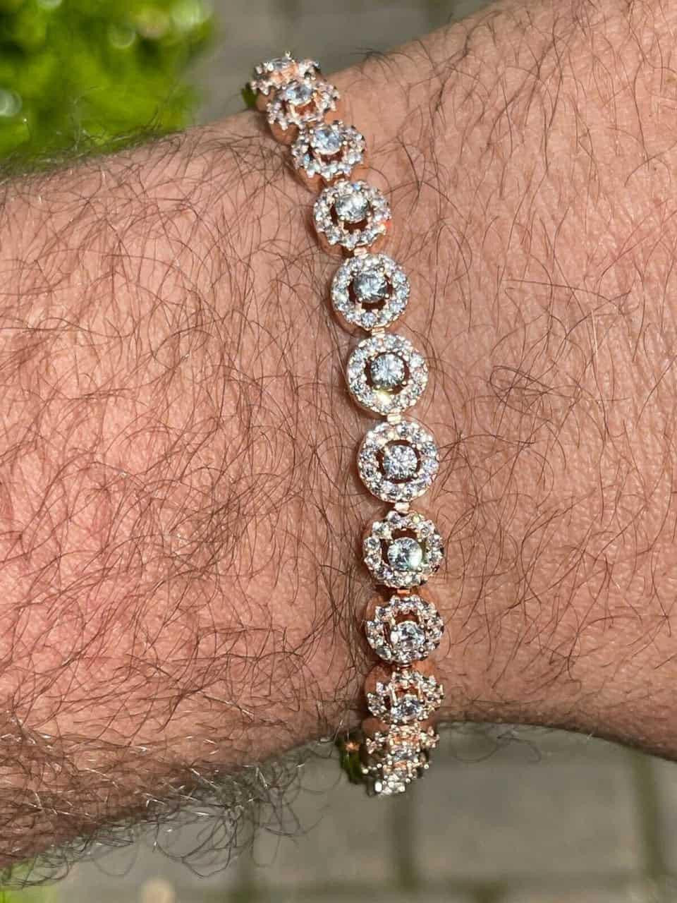 HarlemBling 14k Rose Gold & Solid 925 Silver Tennis Bracelet Real Iced Flooded Out Diamond