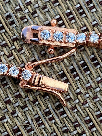 HarlemBling 14k Rose Gold Over Real 925 Silver 2mm Tennis Bracelet Diamond 6-8.5 Men Ladies