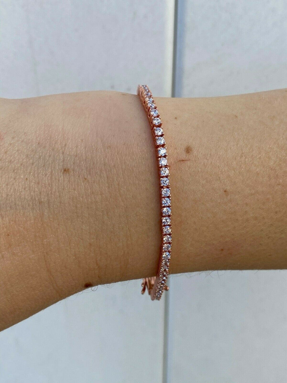 HarlemBling 14k Rose Gold Over Real 925 Silver 2mm Tennis Bracelet Diamond 6-8.5 Men Ladies