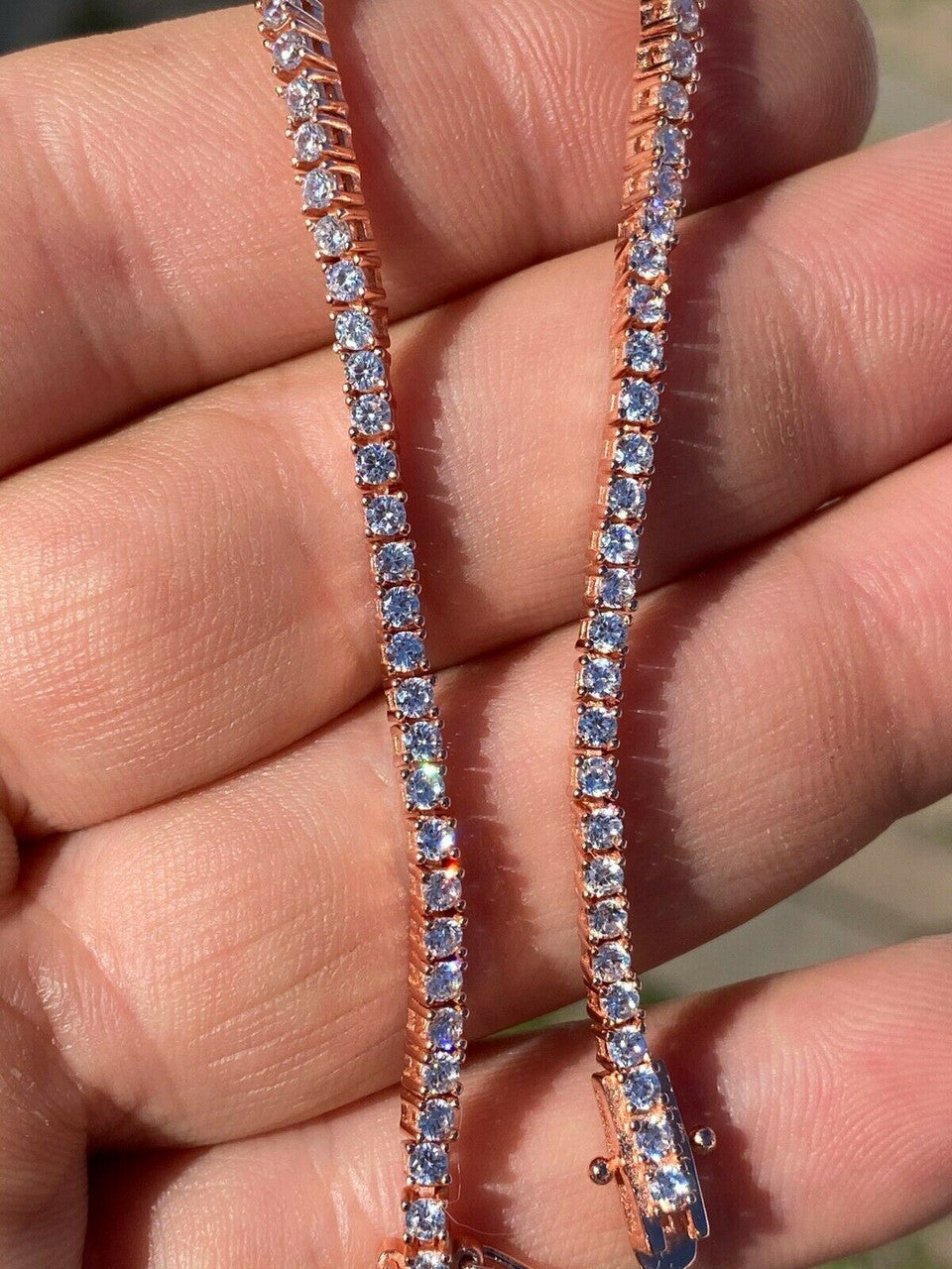 HarlemBling 14k Rose Gold Over Real 925 Silver 2mm Tennis Bracelet Diamond 6-8.5 Men Ladies