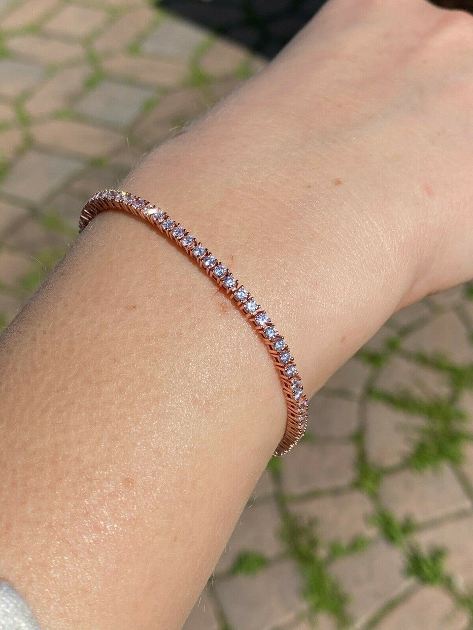 HarlemBling 14k Rose Gold Over Real 925 Silver 2mm Tennis Bracelet Diamond 6-8.5 Men Ladies