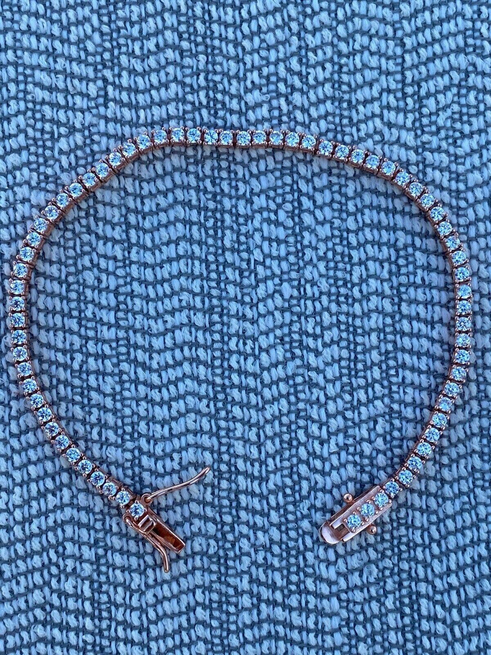 HarlemBling 14k Rose Gold Over Real 925 Silver 2mm Tennis Bracelet Diamond 6-8.5 Men Ladies