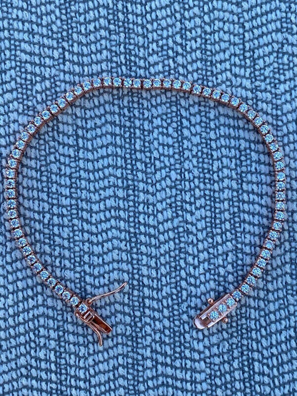 HarlemBling 14k Rose Gold Over Real 925 Silver 2mm Tennis Bracelet Diamond 6-8.5 Men Ladies