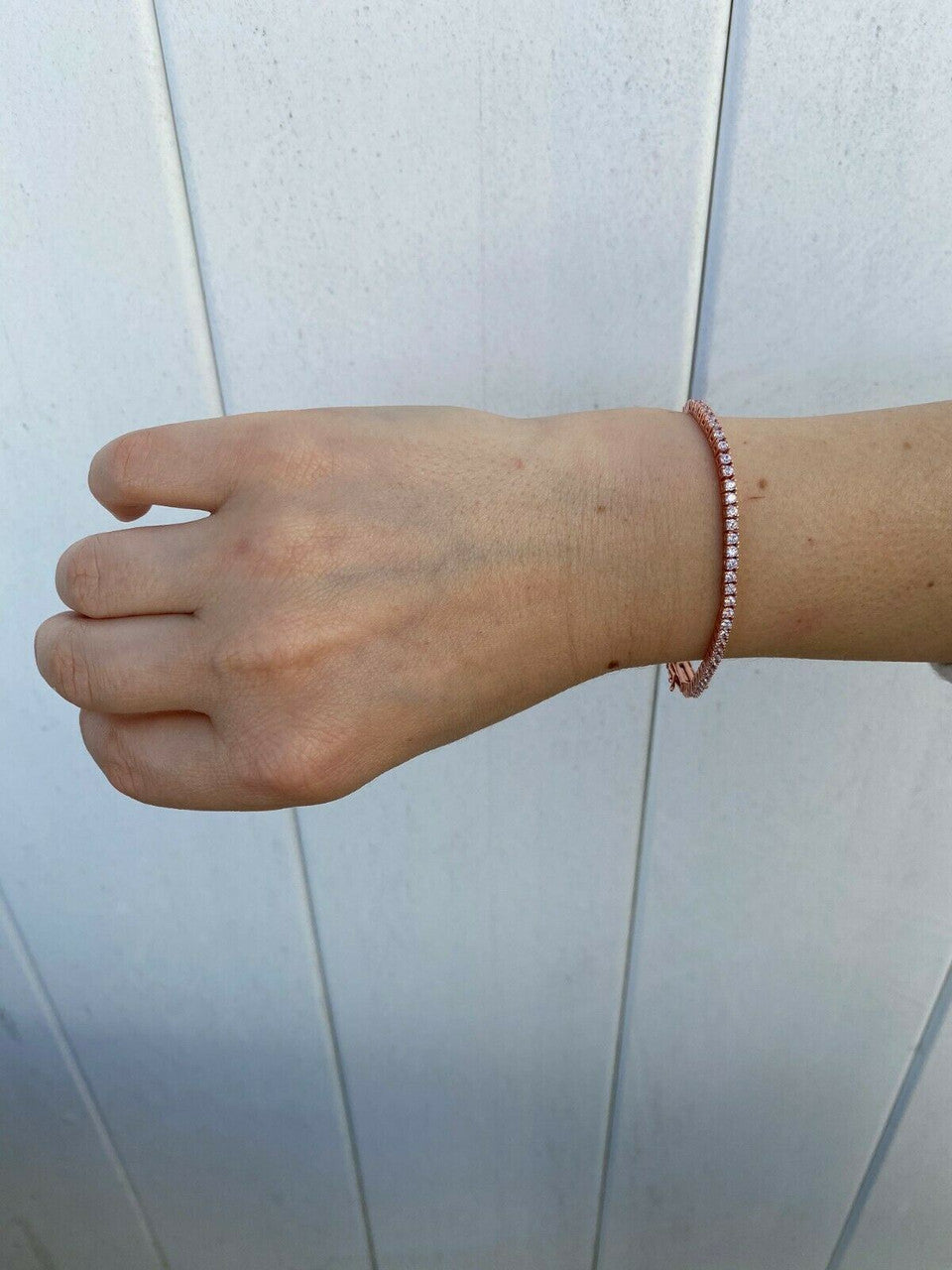 HarlemBling 14k Rose Gold Over Real 925 Silver 2mm Tennis Bracelet Diamond 6-8.5 Men Ladies